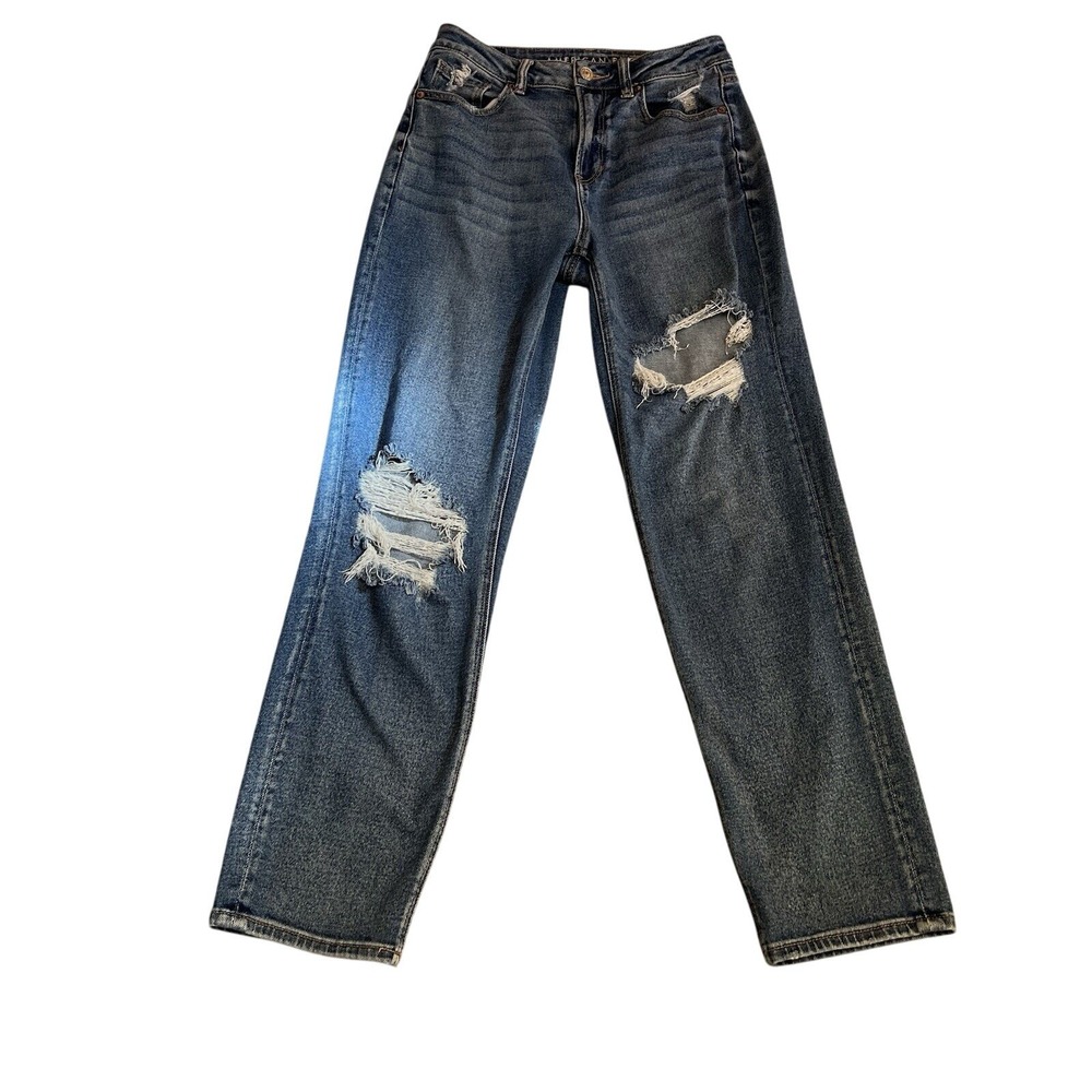 American Eagle Distressed Ripped Mom Jeans High Waisted Denim‎ Blue
